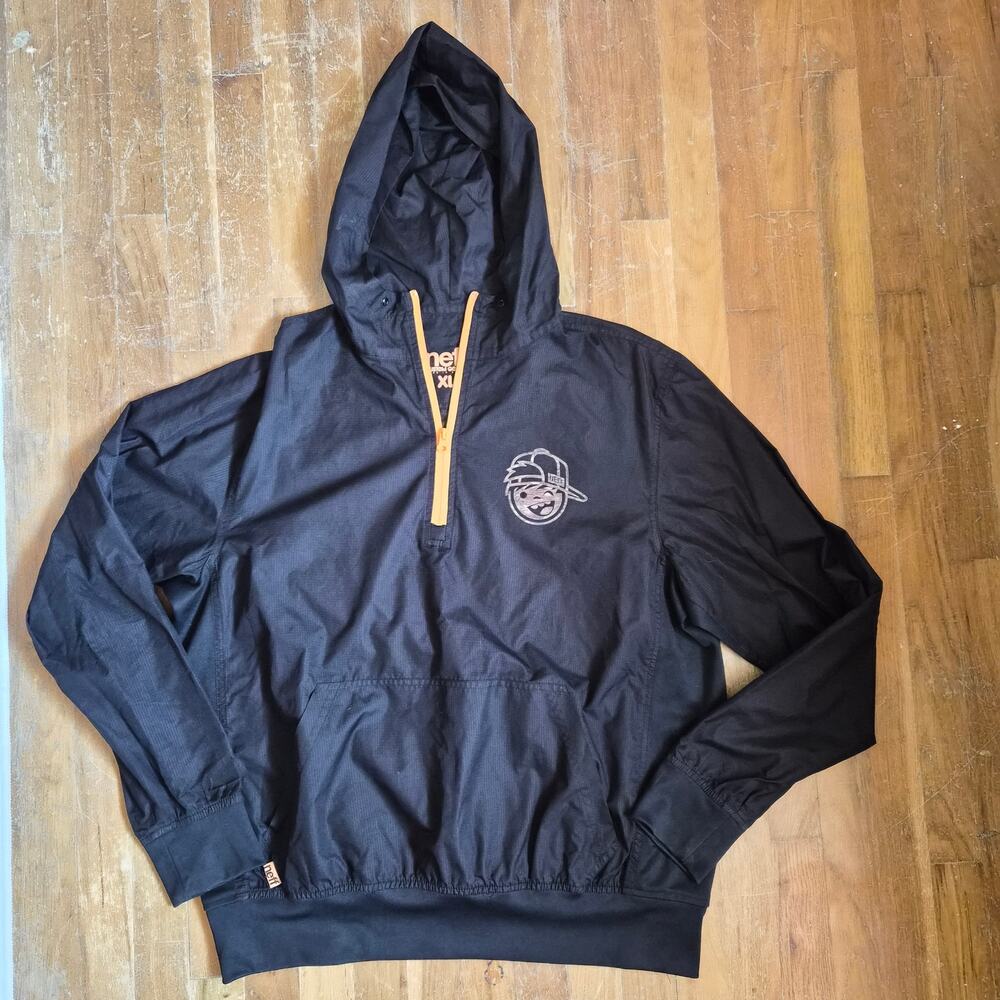 Neff Skate XL 3/4 quarter zip logo windbreaker black and orange Extra Large